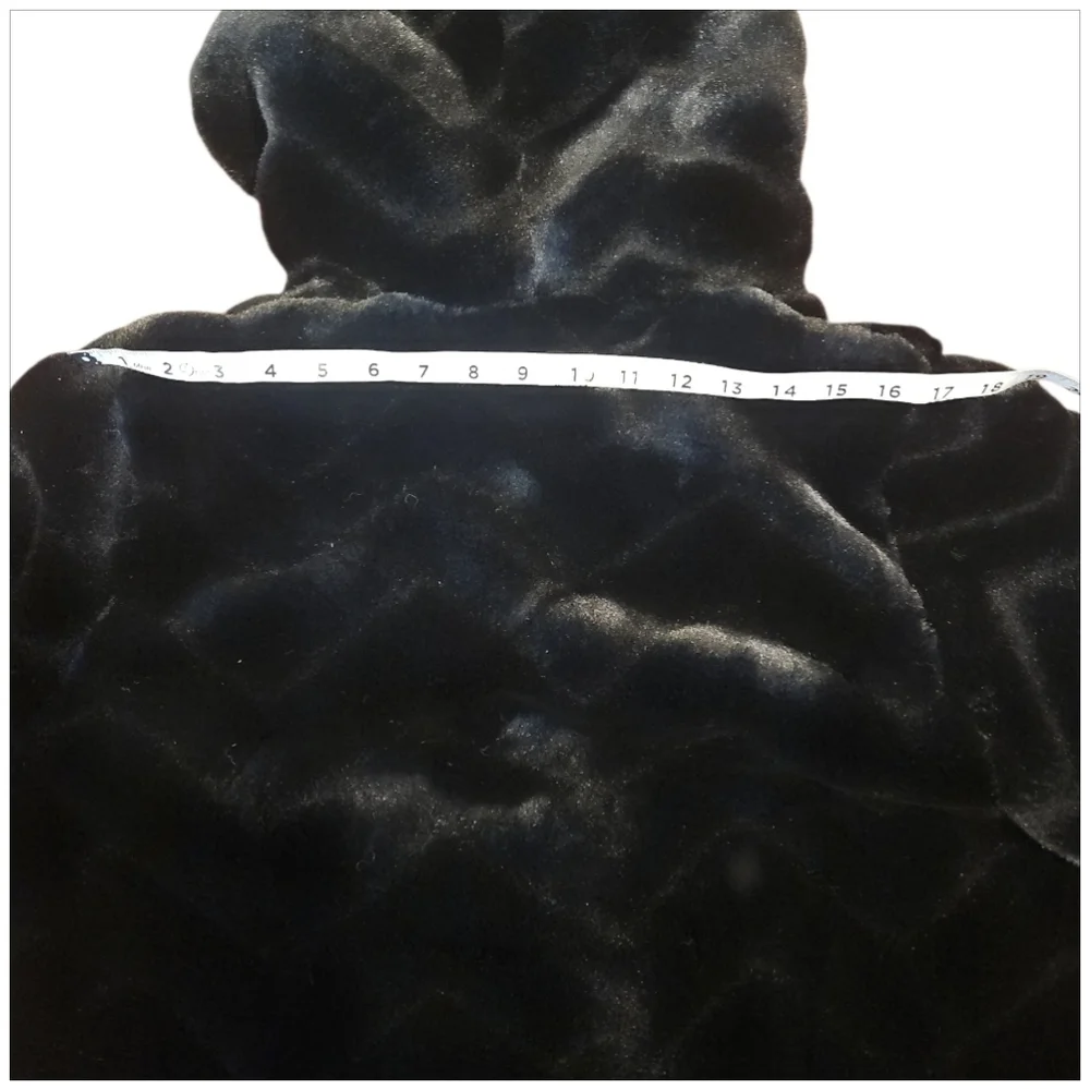 Gallery Hooded Black Faux Fur Jacket Sz L - Picture 12 of 16